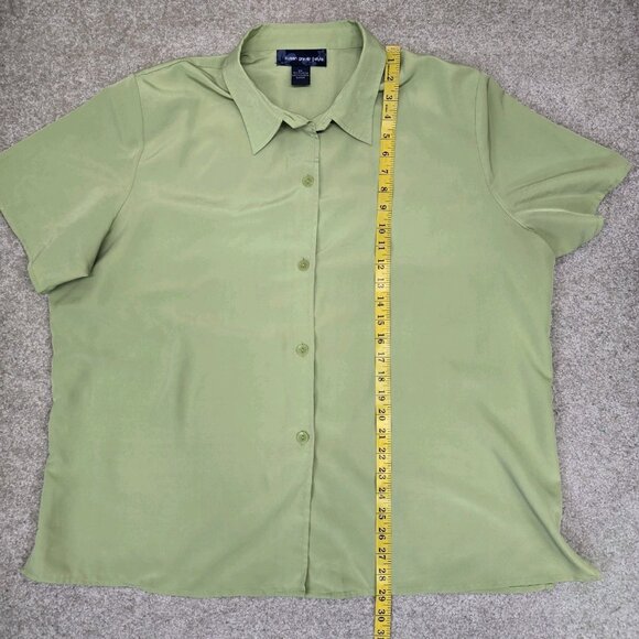 Susan Graver Style Short Sleeve Button Up Blouse Top Womens 2X Green Casual - Picture 7 of 7